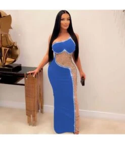 Sexy Pearl Hot Drill See-Through Mesh Oblique One-Shoulder Dress Wholesale Dresses V5923031800123 -DivaLook Shop O1CN01I1jKde1ESLR4DjrAq 2845100350 0 cib 5