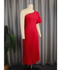 Casual Solid Color Bubble Sleeve Single Shoulder Diagonal Collar Pleated Dress Wholesale Dresses V5923050600003 -DivaLook Shop O1CN01IERJOt1TGBAVsv5Tn 2206882922354 0 cib