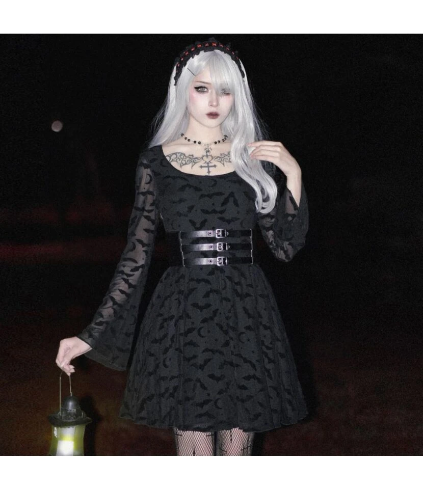 Dark Temperament Bat Jacquard Bell Sleeve A Swing Dress Wholesale Dresses Without Belt N46923031300022 5 Dark Temperament Bat Jacquard Bell Sleeve A Swing Dress Wholesale Dresses Without Belt N46923031300022 - Image 3