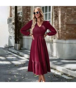 V-Neck High-Waisted Patchwork Solid Color Dress Wholesale Dresses N5923081800002 -DivaLook Shop O1CN01Ig0kye1ND4pPpa3bC 2425141535 0 cib 4