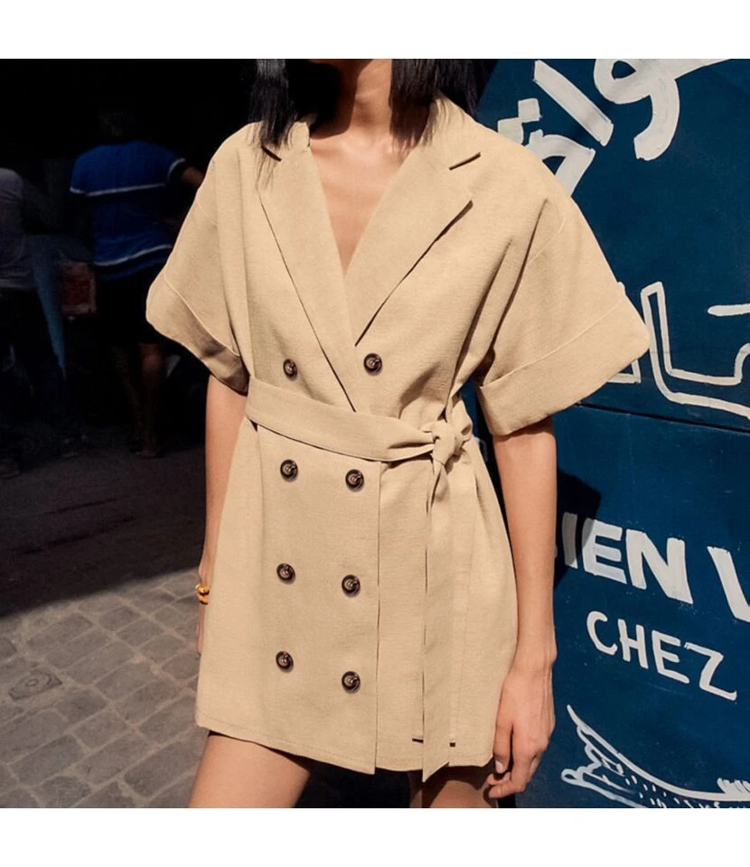 Button-Down Short-Sleeve Belt Commuter Loose Suit Dress Wholesale Dresses N4623070600032 3 Button-Down Short-Sleeve Belt Commuter Loose Suit Dress Wholesale Dresses N4623070600032