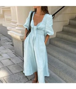 A-Line V-Neck Temperament Solid Color Puff Sleeve Dress Wholesale Dresses N462303280016499 -DivaLook Shop O1CN01JUrNZr2Gzts9nTe5V 2212501819087 0 cib