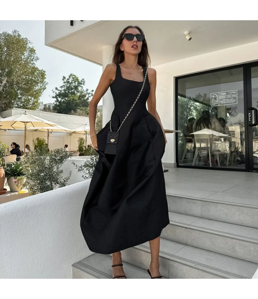 Simple Sling Sleeveless Solid Color Square Neck Dress Wholesale Dresses 4 Simple Sling Sleeveless Solid Color Square Neck Dress Wholesale Dresses - Image 2