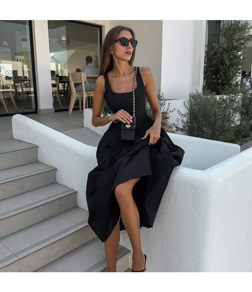 Simple Sling Sleeveless Solid Color Square Neck Dress Wholesale Dresses 7 Simple Sling Sleeveless Solid Color Square Neck Dress Wholesale Dresses - Image 5