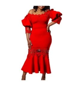 Sexy Party Bubble Sleeve Lace One-Piece Neck Strapless Fishtail Dress Wholesale Dresses V5923050300075