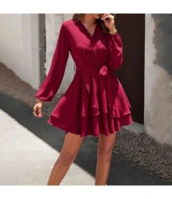 Temperament Solid Color V-Neck High Waist Tie Long Sleeve Dress Wholesale Dresses N5923080800002 -DivaLook Shop O1CN01Q8Rvov1ND4pJrBO23 2425141535 0 cib 4