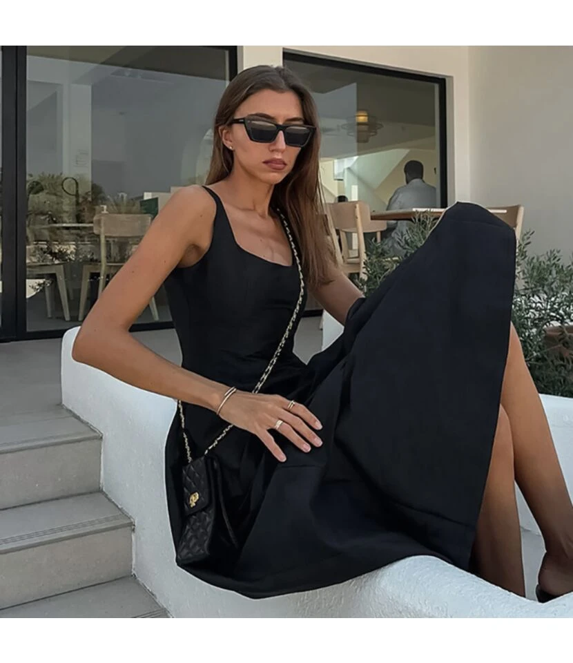 Simple Sling Sleeveless Solid Color Square Neck Dress Wholesale Dresses 5 Simple Sling Sleeveless Solid Color Square Neck Dress Wholesale Dresses - Image 3