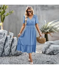 Casual Solid Color V-Neck Waist Open Dress Wholesale Dresses V5923041200009 -DivaLook Shop O1CN01RTrVyX1ND4mLq4gfL 2425141535 0 cib 4