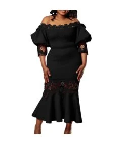 Sexy Party Bubble Sleeve Lace One-Piece Neck Strapless Fishtail Dress Wholesale Dresses V5923050300075 -DivaLook Shop O1CN01STxeHU1qrUbWpEYe2 4225535549 0 cib