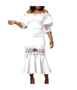 Sexy Party Bubble Sleeve Lace One-Piece Neck Strapless Fishtail Dress Wholesale Dresses V5923050300075 -DivaLook Shop O1CN01TQPsBw1qrUbYaugMQ 4225535549 0 cib