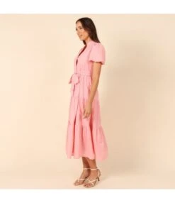 Summer Solid Color Simple Short Sleeve V-Neck Lace-Up Smocked Dress Wholesale Dresses N5323031600444 -DivaLook Shop O1CN01TdSbcf1IceocNNZIK 2206601180914 0 cib