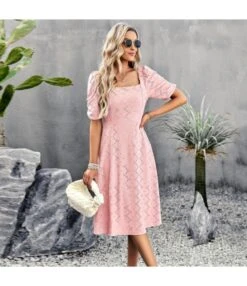 Temperament Solid Color Square Collar Short-Sleeved Long Dress Wholesale Dresses V5923041200008 -DivaLook Shop O1CN01WUYQvu1ND4mRdielW 2425141535 0 cib 3