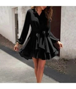 Temperament Solid Color V-Neck High Waist Tie Long Sleeve Dress Wholesale Dresses N5923080800002 -DivaLook Shop O1CN01a6joRQ1ND4pHBbONF 2425141535 0 cib 4