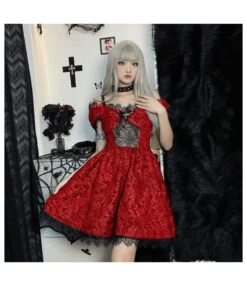 Dark Goth Halloween Jacquard Bubble Sleeve Short Dress Wholesale Dresses V5923041900044 -DivaLook Shop O1CN01agjQ121MhTQKAzMPv 3900101466 0 cib 3