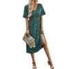 Casual Short-Sleeved Single-Breasted Solid Color V-Neck Long Dress Wholesale Dresses V5923050300060