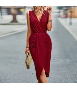 Elegant Solid Color High Waist V Neck Sleeveless A-Line Pleated Dress Wholesale Dresses N5323021300013 -DivaLook Shop O1CN01cCfNuD1ND4lrPAYtX 2425141535 0 cib 4