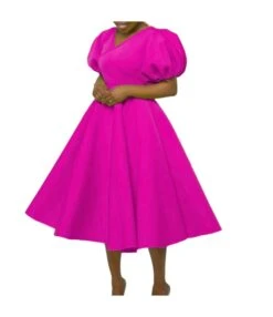 Fashion Solid Color V-Neck Bubble Sleeve Dress Wholesale Dresses V5923050300080 -DivaLook Shop O1CN01cuNATH1qrUb2Z5BYR 4225535549 0 cib