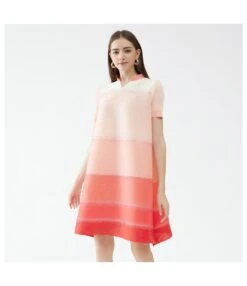 Elegant Short Sleeve V-Neck Colour-Blocked Striped A-Line Dress Wholesale Dresses N5923082300010