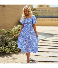 Elegant Botanical Floral Full Print Bubble Sleeve Square Neck Long Dress Wholesale Dresses V5923041200043 -DivaLook Shop O1CN01fAntia1ND4n6gZez2 2425141535 0 cib 4