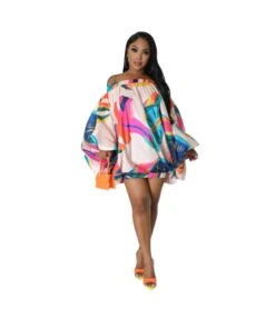 Fashion Print One Neck Strapless Bat Sleeve Short Dress Wholesale Dresses V5923051000016 -DivaLook Shop O1CN01j5J1Pr1IcCQH2jQqK 3179960913 0 cib 5