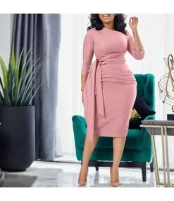 Fashion Solid Color Seven Part Sleeve Pleated Strapped Dress Wholesale Dresses N5323032800174