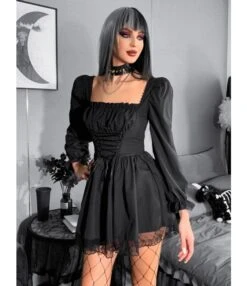 Sweet Punk Style Solid Color Long Sleeve Square Neck Dress Wholesale Dresses V5923041900069 -DivaLook Shop O1CN01kUXkOq1MhTSTBmytk 3900101466 0 cib 5