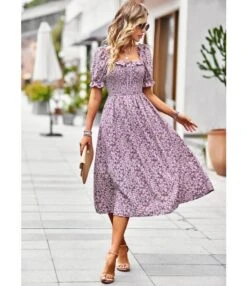 Summer Puff Sleeve Casual Square Collar Floral Swing Dress Wholesale Dresses N5323022200257 -DivaLook Shop O1CN01lClxy01ND4lih66rh 2425141535 0 cib