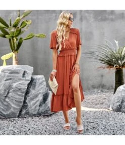 Casual Solid Color V-Neck Waist Open Dress Wholesale Dresses V5923041200009 -DivaLook Shop O1CN01lJFSWi1ND4mPJJo09 2425141535 0 cib 4