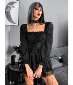 Sweet Punk Style Solid Color Long Sleeve Square Neck Dress Wholesale Dresses V5923041900069 -DivaLook Shop O1CN01m3oY9P1MhTSWQrVuq 3900101466 0 cib