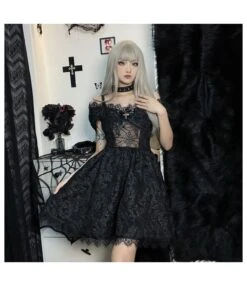 Dark Goth Halloween Jacquard Bubble Sleeve Short Dress Wholesale Dresses V5923041900044 -DivaLook Shop O1CN01mgtDLL1MhTOpMffFf 3900101466 0 cib 3