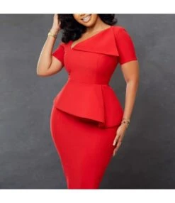 Sexy Short-Sleeved Solid Color Slant Neck High Waist Pencil Dress Wholesale Dresses N5323032800166 -DivaLook Shop O1CN01p9HAQ426UcekHc9co 4225457665 0 cib