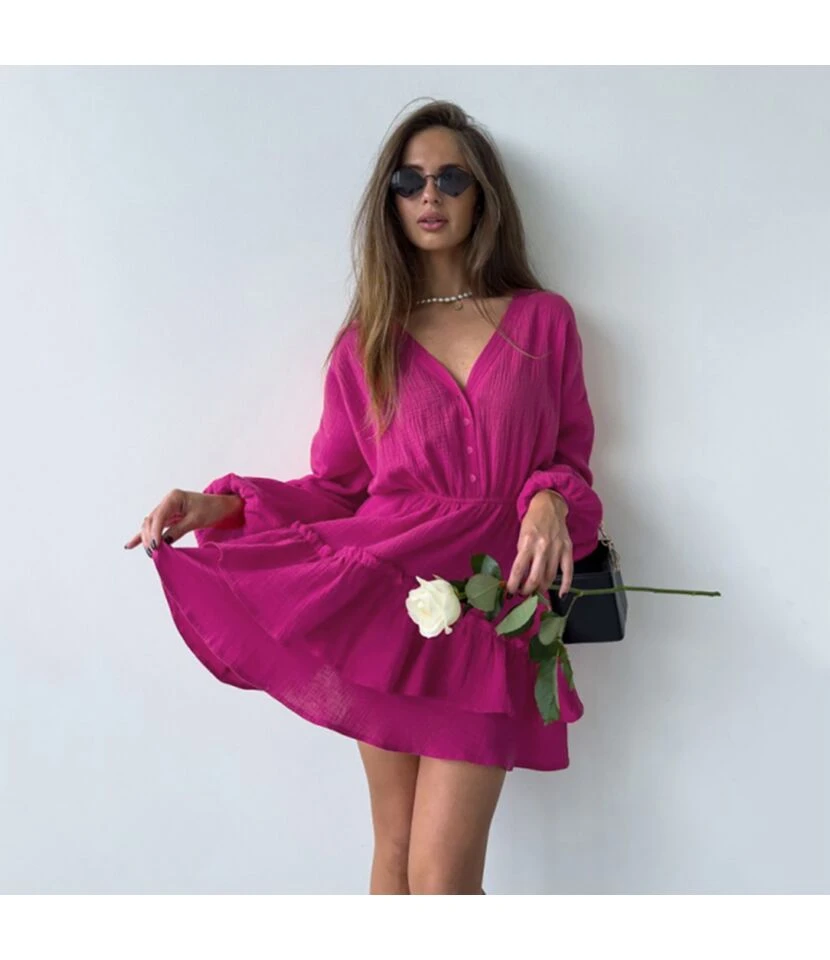 Button-Down Long-Sleeve Commuter Simple Fashion Lantern Sleeve Cake Dress Wholesale Dresses N462023021400186 6 Button-Down Long-Sleeve Commuter Simple Fashion Lantern Sleeve Cake Dress Wholesale Dresses N462023021400186 - Image 4