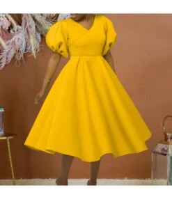 Fashion Solid Color V-Neck Bubble Sleeve Dress Wholesale Dresses V5923050300080 -DivaLook Shop O1CN01r2qpPs1qrUb8UBFVF 4225535549 0 cib 6