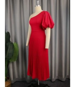 Casual Solid Color Bubble Sleeve Single Shoulder Diagonal Collar Pleated Dress Wholesale Dresses V5923050600003 -DivaLook Shop O1CN01sjmHwA1TGBAPWNm2C 2206882922354 0 cib