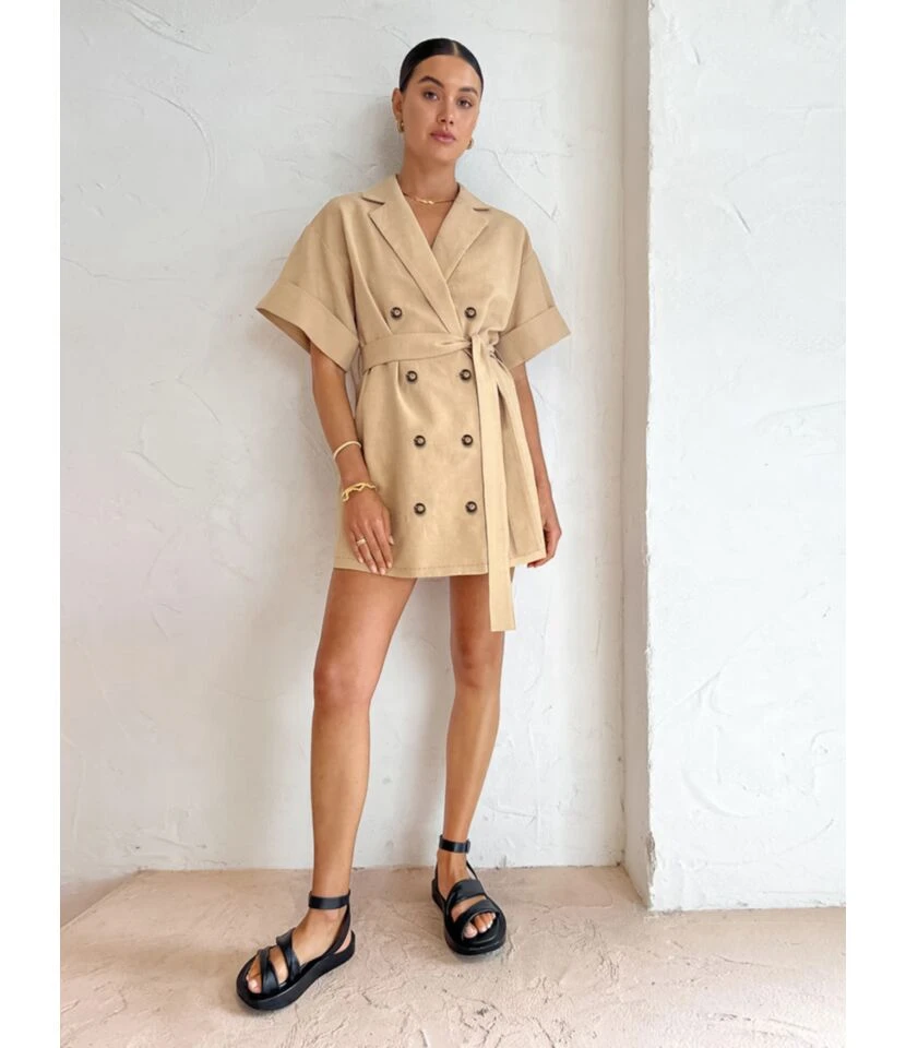 Button-Down Short-Sleeve Belt Commuter Loose Suit Dress Wholesale Dresses N4623070600032 4 Button-Down Short-Sleeve Belt Commuter Loose Suit Dress Wholesale Dresses N4623070600032 - Image 2