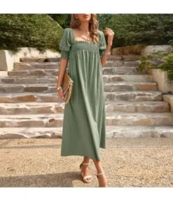 Elegant Flower Petal Sleeve Solid Color Square Neck Long Dress Wholesale Dresses V5923041200032 -DivaLook Shop O1CN01ugDySA1ND4mkOEOdn 2425141535 0 cib 4