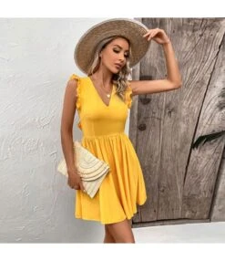 Backless Wooden Ears Sleeveless V-Neck Solid Color Dress Wholesale Dresses N4623041000136 -DivaLook Shop O1CN01w6IkIo2BFZjnNC7Ga 2208897598309 0 cib