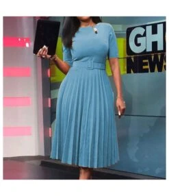 Fashion Solid Color Round Neck Press Pleated Short Sleeve Dress With Belt Wholesale Dresses N5323032800189 -DivaLook Shop O1CN01wCsboE26Ucbx1CuH9 4225457665 0 cib 6