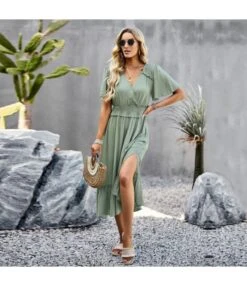 Casual Solid Color V-Neck Waist Open Dress Wholesale Dresses V5923041200009 -DivaLook Shop O1CN01xd3NCf1ND4mTakCzb 2425141535 0 cib 4