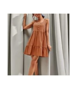 Women Fashion Sleeveless U Neck Wholesale Flowy Dresses SD204250