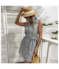 Women Striped Print Sleeveless Lapel Collar V Neck Button Wholesale Shirt Dresses SD580145 -DivaLook Shop a540eefc 0abb 410a 8d56 baadd64a6623 63ba1b070bd85501b7e47a8450d13a58