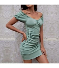 Sexy Off Shoulder Pleated Dress Puff Sleeves Solid Color Bodycon Wholesale Dresses SDN560563 -DivaLook Shop a59375a0 537a 4507 9973 c6ee1eb5779a b15a93694380653e80468547f20337be