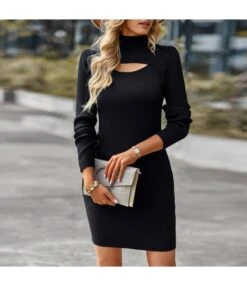 Sexy Half Turtleneck Cutout Knit Dress Solid Color Long Sleeve Bodycon Wholesale Dresses SDN561054 -DivaLook Shop a5dd9cbc 9e7c 4034 9413 b57dcdf5db9b 7b944a397c370b9167805e811e07bbbf