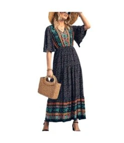Boho Style Print V Neck Flare Sleeve Elastic Waist Maxi Dresses Wholesale Bohemian Dress For Women SDN532330 -DivaLook Shop a6910d46 2cb4 4fe6 a7ba 1fe8e3768019 2edb973daa327dcfb38fb8984387b22c