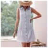 Women Fashion Turn Down Collar V Neck Button Cotton Linen Wholesale Tank Dresses SD168353 -DivaLook Shop aa027471 78f4 4b64 be99 4601216a5886 3d97ff21667130a268740794e7514f34