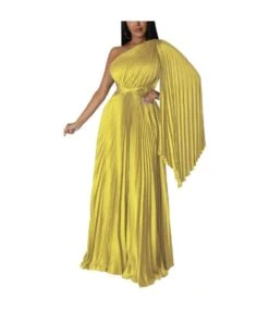 One-Shoulder Pleated Slant Neck Waist Imitation Silk Dress Wholesale Womens Clothing N3823103000072 -DivaLook Shop aabee244394a42439406b0b5012896ac 5