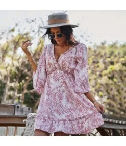 Sexy Deep V Print Ruffle Dress Short Sleeve Loose Wholesale Dresses SDN560603 -DivaLook Shop ad1e4c4a 15a4 4845 9568 d1b5b143bb9a b91466bd050d67edc9db45568733b043