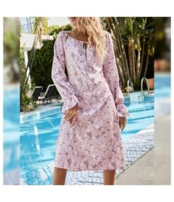 Casual Floral A-Line Midi Dress Puff Sleeves Lace-Up Resort Wholesale Dresses SDN580900 -DivaLook Shop ad26af10 6d2c 4d08 b91c e12dce654173 101d0b93e73c94661e7a9237df5e484b
