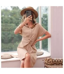 Lapel Solid Color Short Sleeve Slim Fit Pleated Dress Ladies T Shirt Dress Wholesale Business Casual Women SD168361 -DivaLook Shop ad3d3543 cf72 4a61 b981 ec7338d7fa51 0b658c4ad6f5061e2e960376358c4448