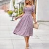 Summer Puff Sleeve Casual Square Collar Floral Swing Dress Wholesale Dresses N5323022200257